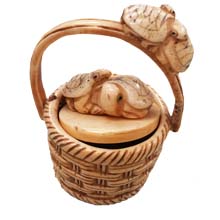 OX BONE CARVED BASKET W/ TURTLE